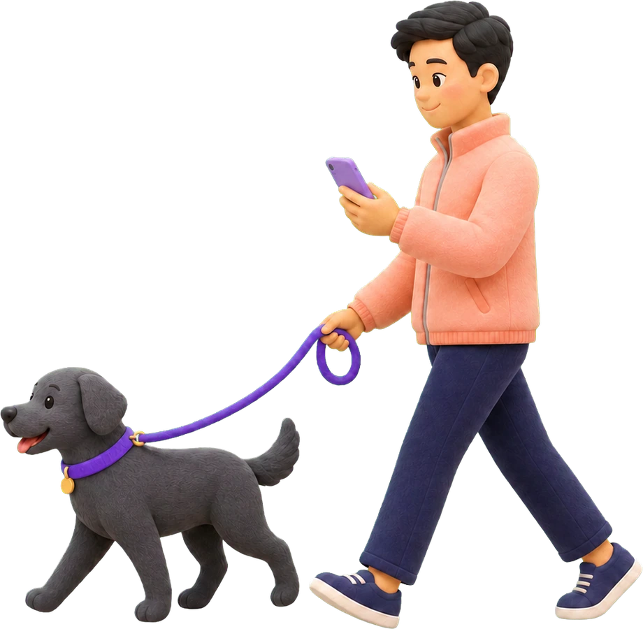 Illustration of a second dog owner walking his dog in the same park